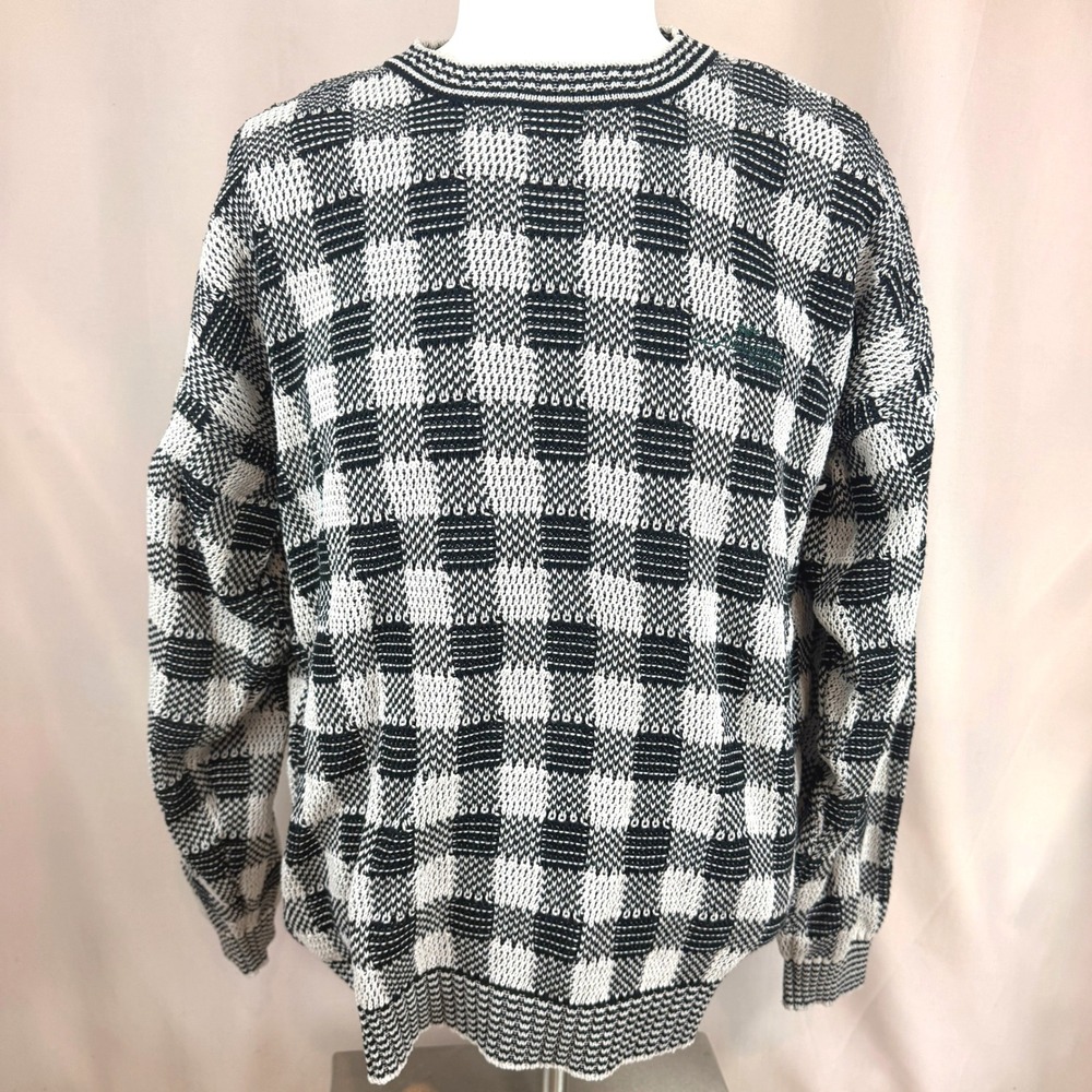Vintage 90s Mens|XL|IZOD CLUB Cotton Knit Sweater Check Grandpa Cabin Hong Kong
